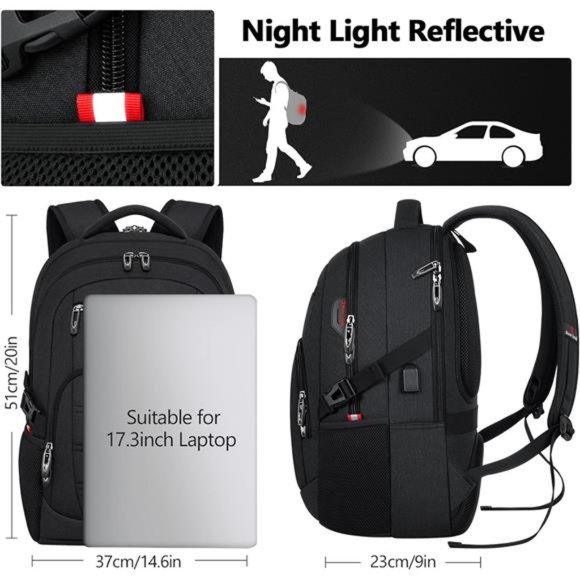 Travel Laptop Backpack, Business Water Resistant Laptop Backpack with USB Port - Picture 3 of 7